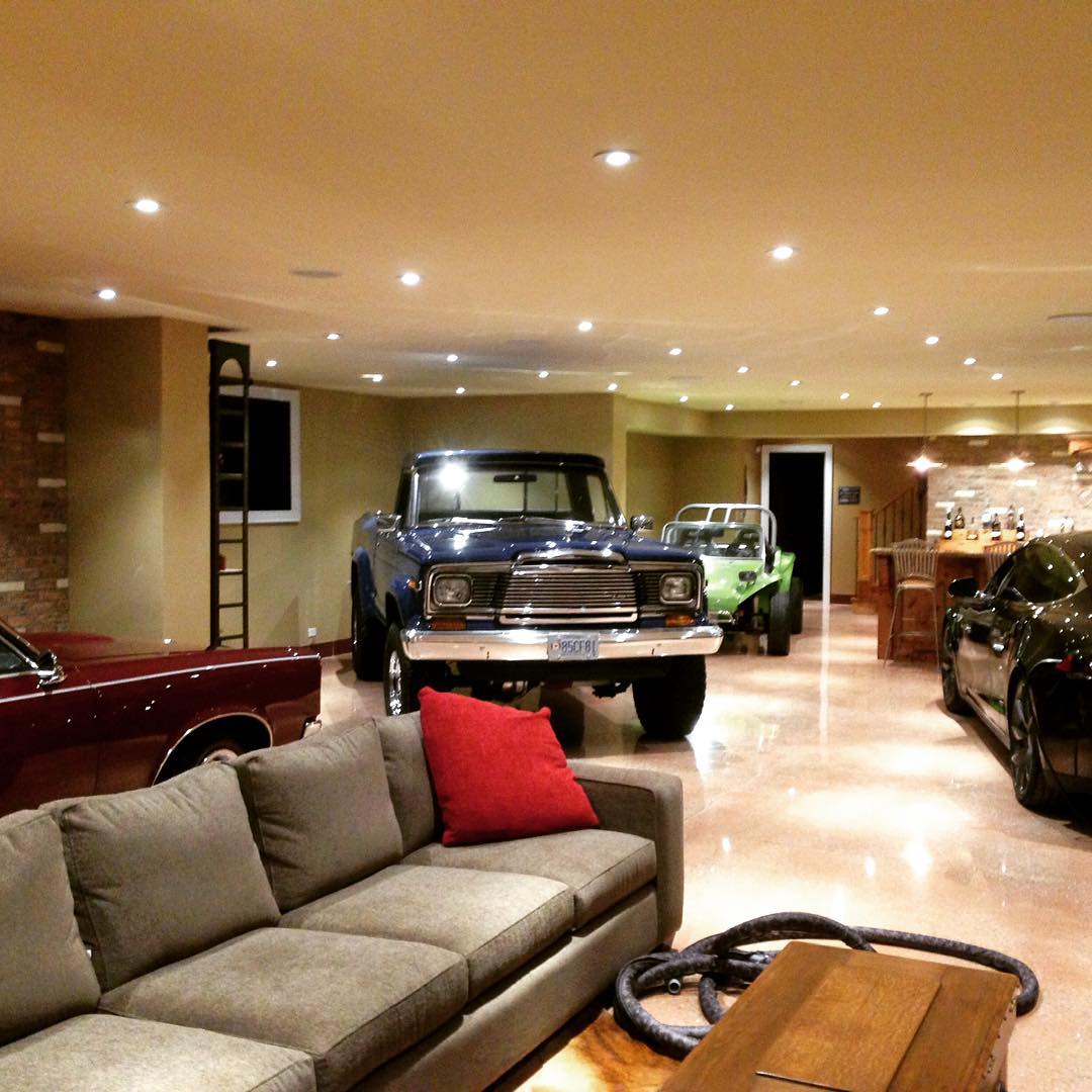 Luxury basement garage and entertainment space