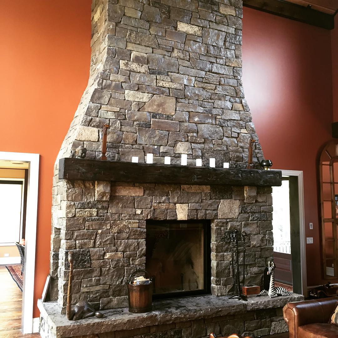 Natural stone fireplace